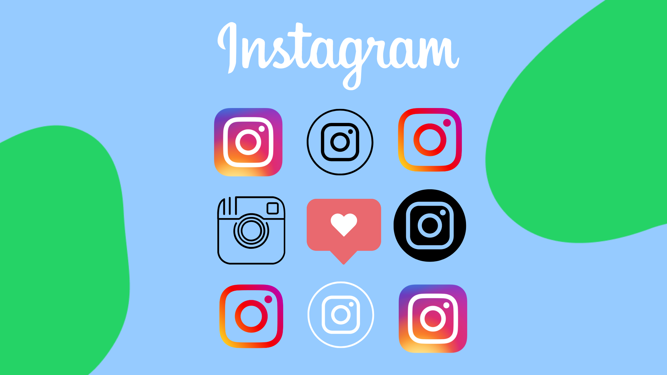 Instagram logos in 9 different colours