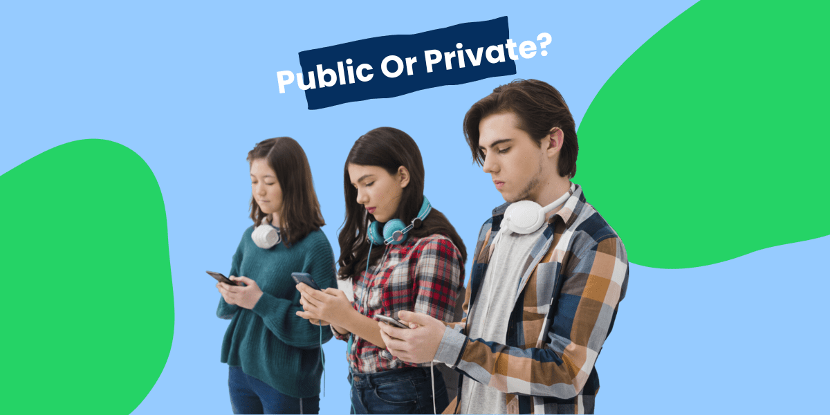 teens on their mobile phones using social media. public or private text