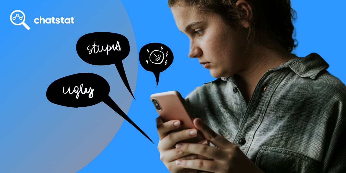 teenager looking worried on their phone with insulting words